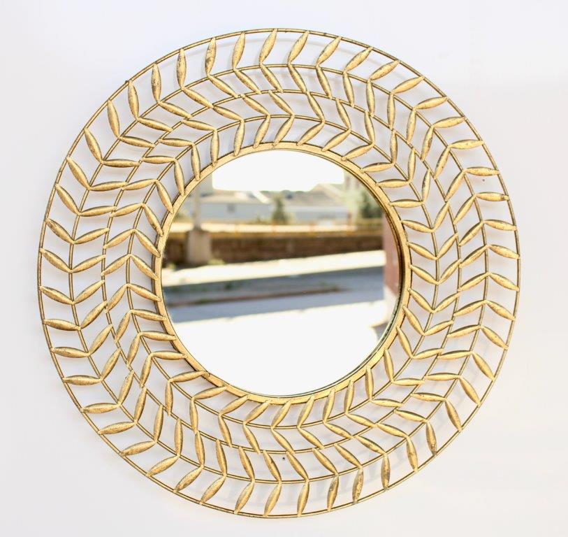 Round Gold Metal Leaf Detail Mirror
